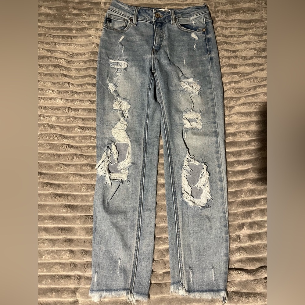 KanCan Medium Blue Ripped Straight Leg Jeans